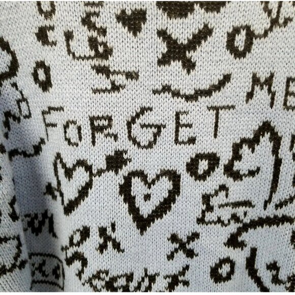 Gitano Knit Love Vtg Blue Black Doodle Print Sweater Sz S Casual Fall Graffiti - Picture 5 of 6